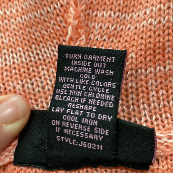 Hooked Up by lOT Peach Mal Open Knit V-Neck Hooded Sweater Size Small - Picture 13 of 13